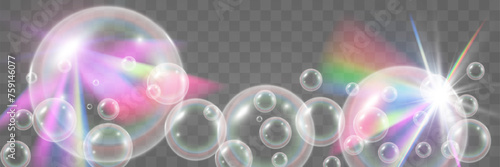 Air bubbles on a transparent background. Soap foam vector illustration.
