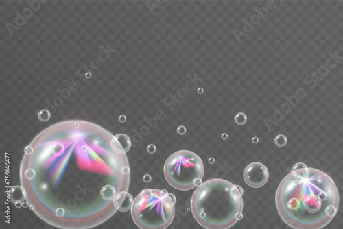 Air bubbles on a transparent background. Soap foam vector illustration.
