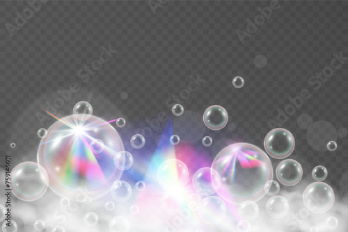 Air bubbles on a transparent background. Soap foam vector illustration.
