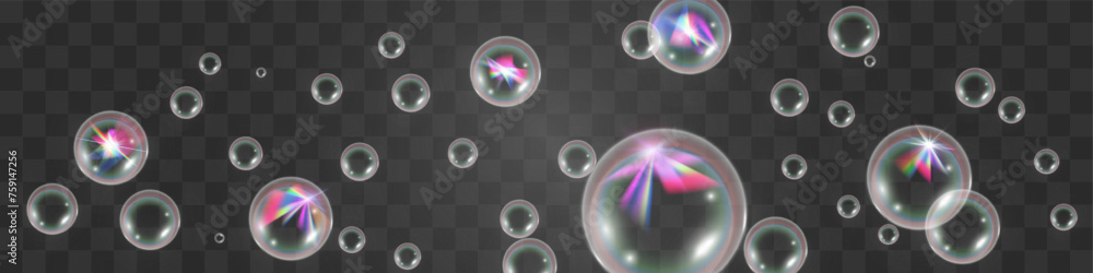 Air bubbles on a transparent background. Soap foam vector illustration.
Air bubbles on a transparent background. Soap foam vector illustration.