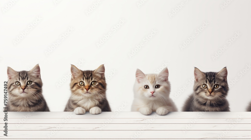 Adorable cats posing with copy space on white background, perfect for text or design