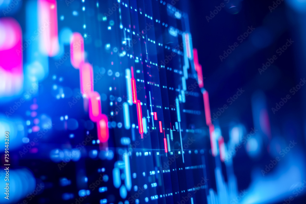 Closeup financial chart with uptrend line candlestick graph in stock ...