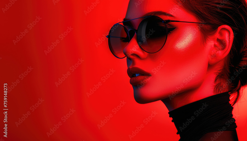 Beauty portrait of a young beautiful woman in red light Beauty portrait of a young beautiful woman in red light