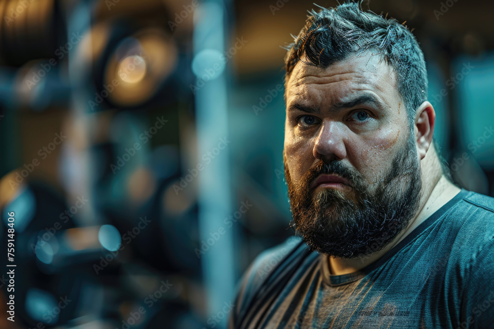 Obraz premium overweight man resting in the fitness center gym