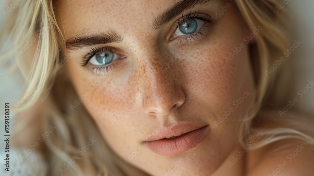 beautiful woman looking into the camera, woman has blonde hair and blue eyes beautiful woman looking into the camera, woman has blonde hair and blue eyes