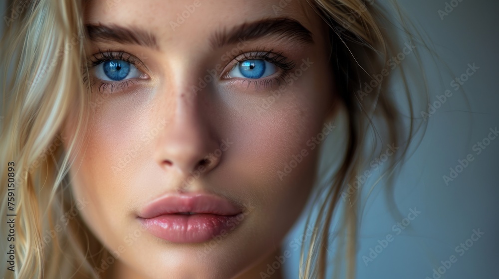 beautiful woman looking into the camera, woman has blonde hair and blue eyes beautiful woman looking into the camera, woman has blonde hair and blue eyes