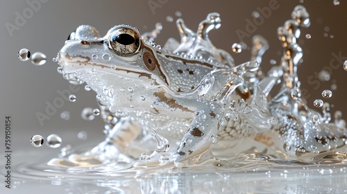a close up of a frog's face with water splashing on it's back and its eyes open.