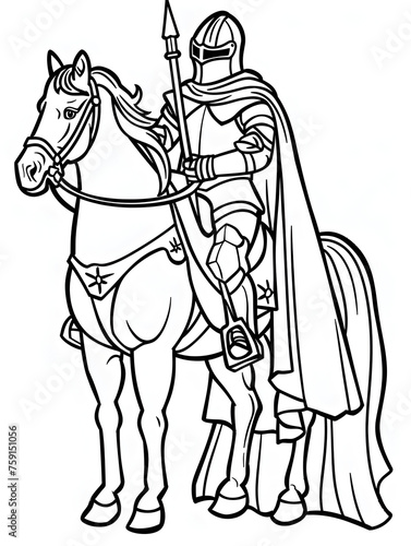 monochrome image of knight on horseback for coloring. activities for children  coloring pages