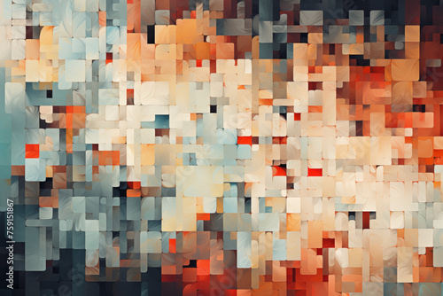 A colorful abstract painting with a lot of squares and triangles