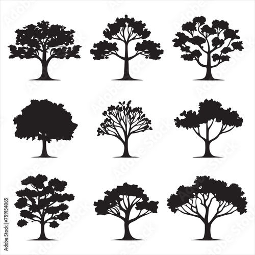 A black silhouette Oak tree set 