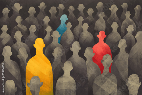 The concept of searching the team in gray crowd
