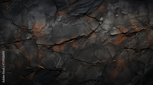 A black and brown rock wall with a burnt orange and black color