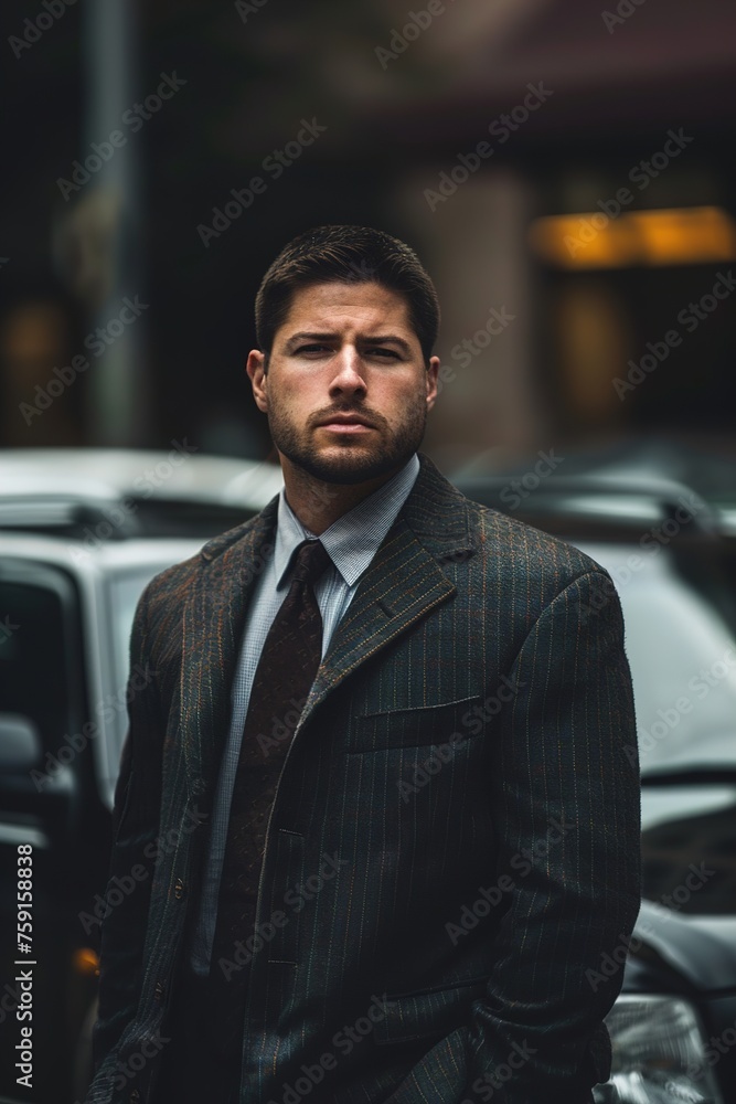 A determined businessman by his car in the city, an embodiment of professionalism, ambition, and the modern corporate world, ideal for lifestyle and success-related content. A determined businessman by his car in the city, an embodiment of professionalism, ambition, and the modern corporate world, ideal for lifestyle and success-related content.