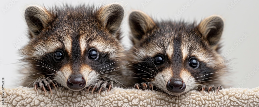 Portrait Two Little Playful Racoons Animal, Background, Background Banner