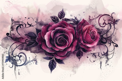 Fototapeta Naklejka Na Ścianę i Meble -  Surrealistic illustration of fantasy gothic rose ornament