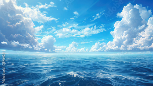 blue ocean scene with white clouds