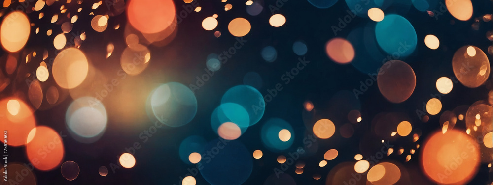 Abstract Background with Glittering Lights in Coral, Bronze, and Night Sky. Defocused Banner. - obrazy, fototapety, plakaty 