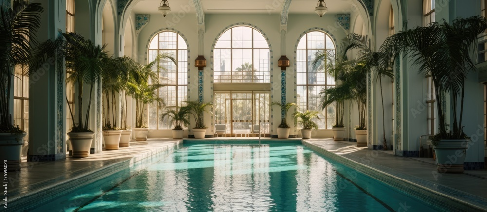 The gorgeous pool area of the historic Art Deco hotel.