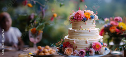 Wedding Cake Adorned With Flowers