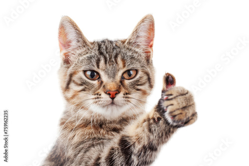 Portrait of cat with thumbs up pose