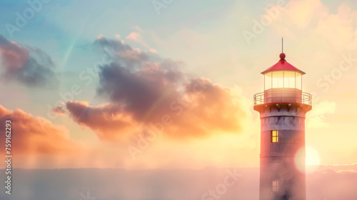 Serene sunset at coastal lighthouse