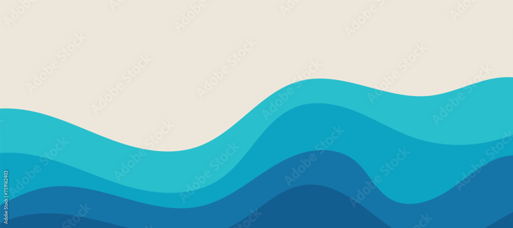 Fototapeta premium Sea waves layer vector background illustration. Sea beach vector illustration.