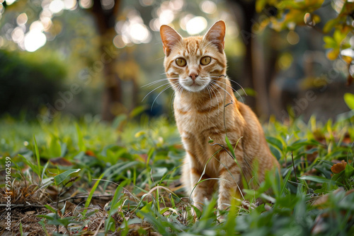 a ginger cat sitting in the park