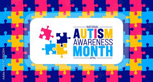 April is National Autism Awareness Month background template. Holiday concept. use to background, banner, placard, card, and poster design template with text inscription and standard color. vector