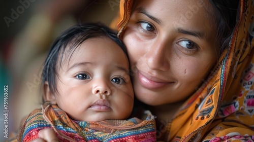 Woman Holding Baby in Arms
