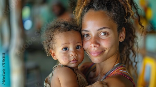 Woman Holding Baby in Arms