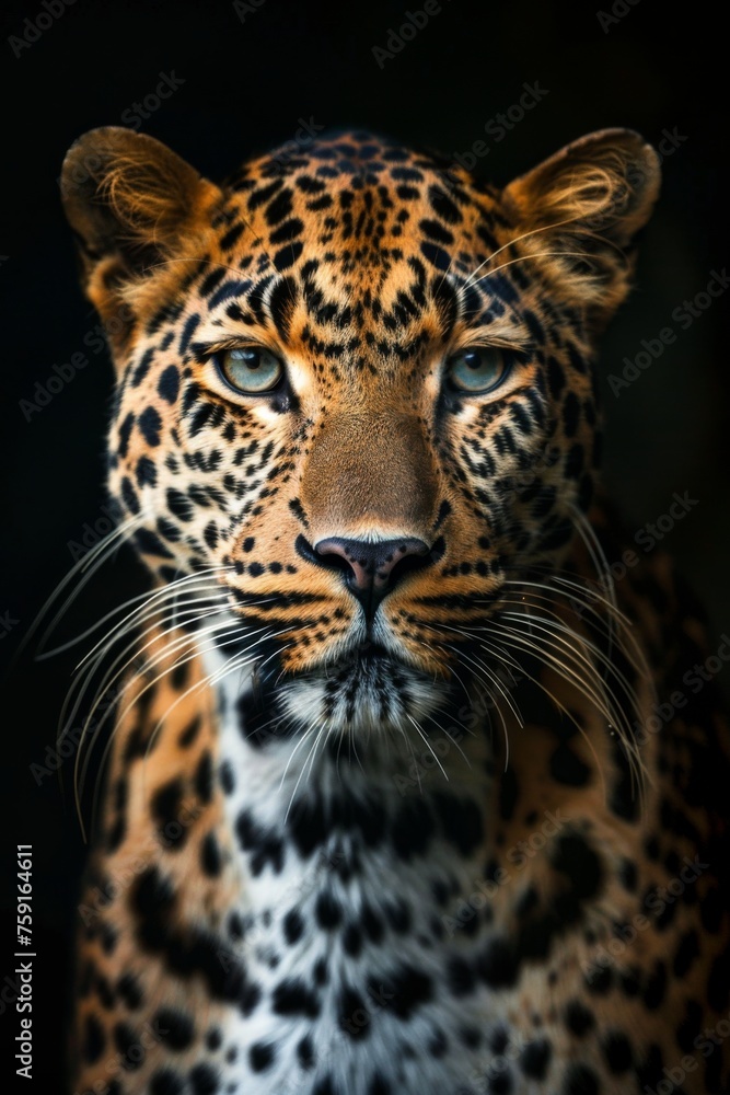 Fototapeta premium majestic leopard, front view, dark background