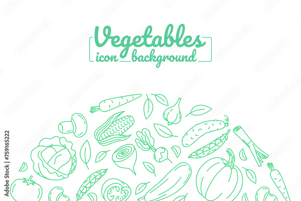 Round Frame background of organic farm fresh vegetables.  Hand drawn illustration for backgrounds, card, posters, banners. Vector icons.