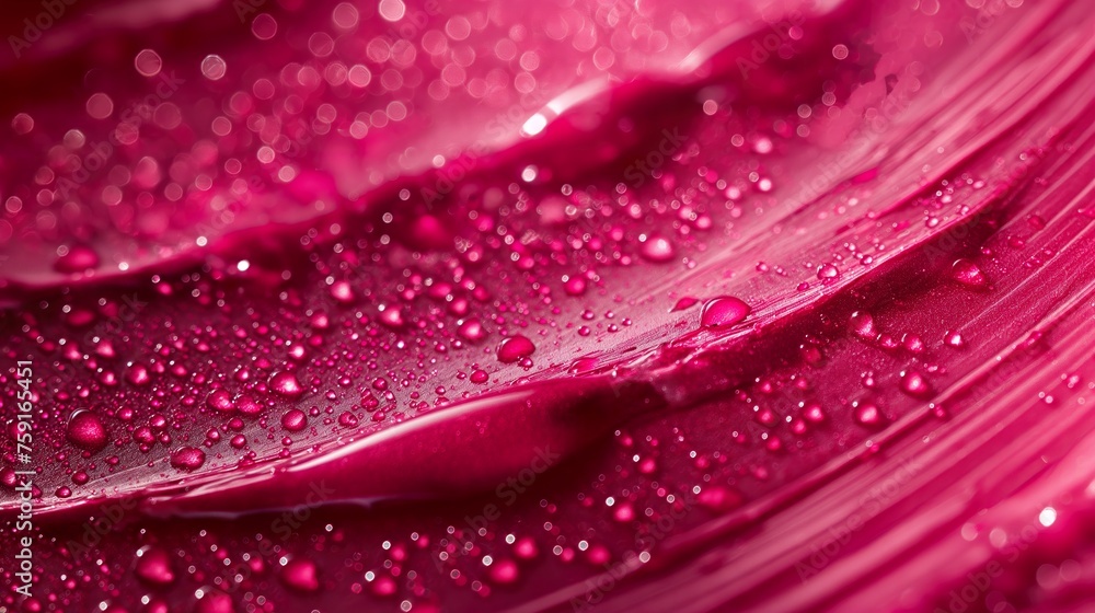 A detailed close-up of a pink flower covered in glistening water droplets. A detailed close-up of a pink flower covered in glistening water droplets.