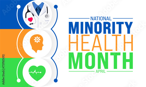 April is National Minority Health Month background template. Holiday concept. use to background, banner, placard, card, and poster design template with text inscription and standard color. vector