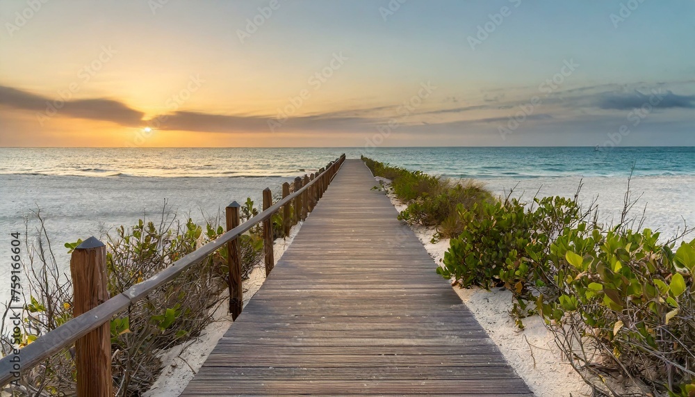 boardwalk leading to the white sand beach