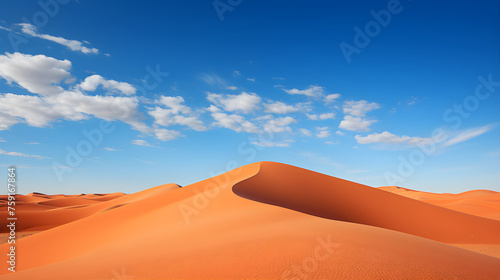 Solitude Personified: A Sweeping View of Endless Sand Dunes under a Deep Blue Sky