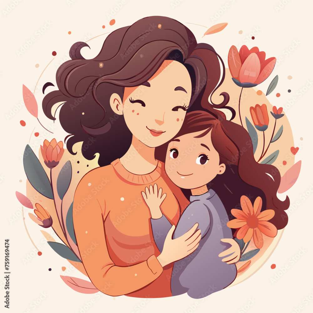 Happy mothers day mom and child affection greeting design Happy mothers day mom and child affection greeting design