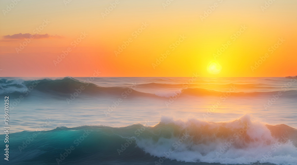 Seascape with small waves during sunset