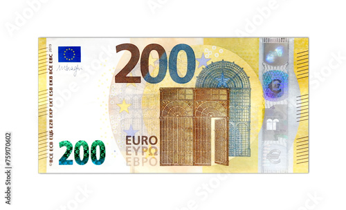Geldschein 200 Euro,
Vektor Illustration isoliert auf weißem Hintergrund
