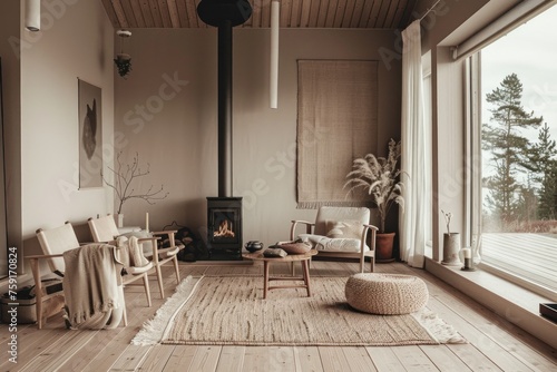 modern living room with a fireplace