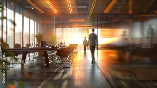 An office meeting room with businesspeople in blurred style background.AI generated image