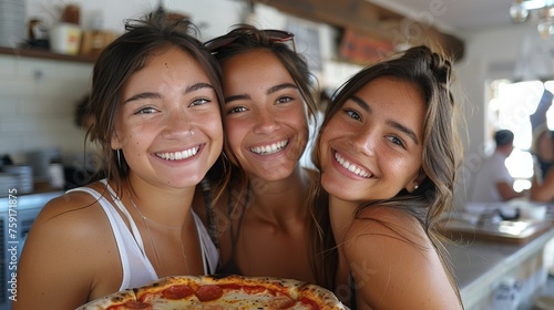 Two Women Smiling With Pizza