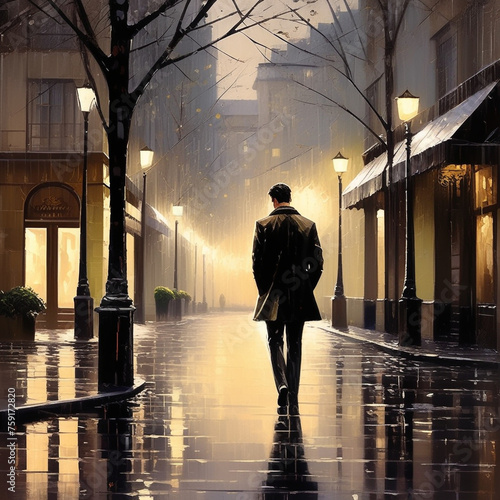 Along a rain-kissed street, a person walks alone, their expressive position revealing the ache of unrequited love and the gentle sadness that accompanies it