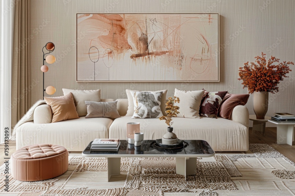 Obraz premium living room in rustic style interior 3d illustration rendering modern interior