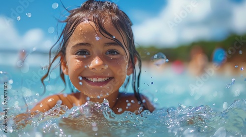 Young Girl Smiles Swimming in Water