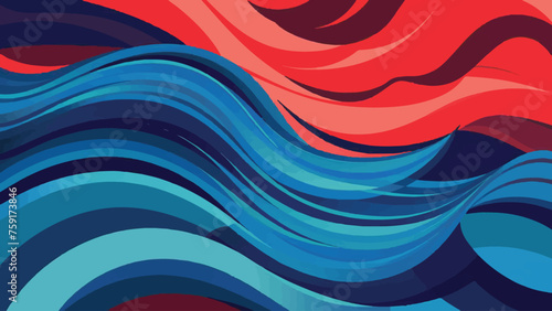 Vector Blue & Red Wave Abstract Wallpaper: Flat Design Background  photo