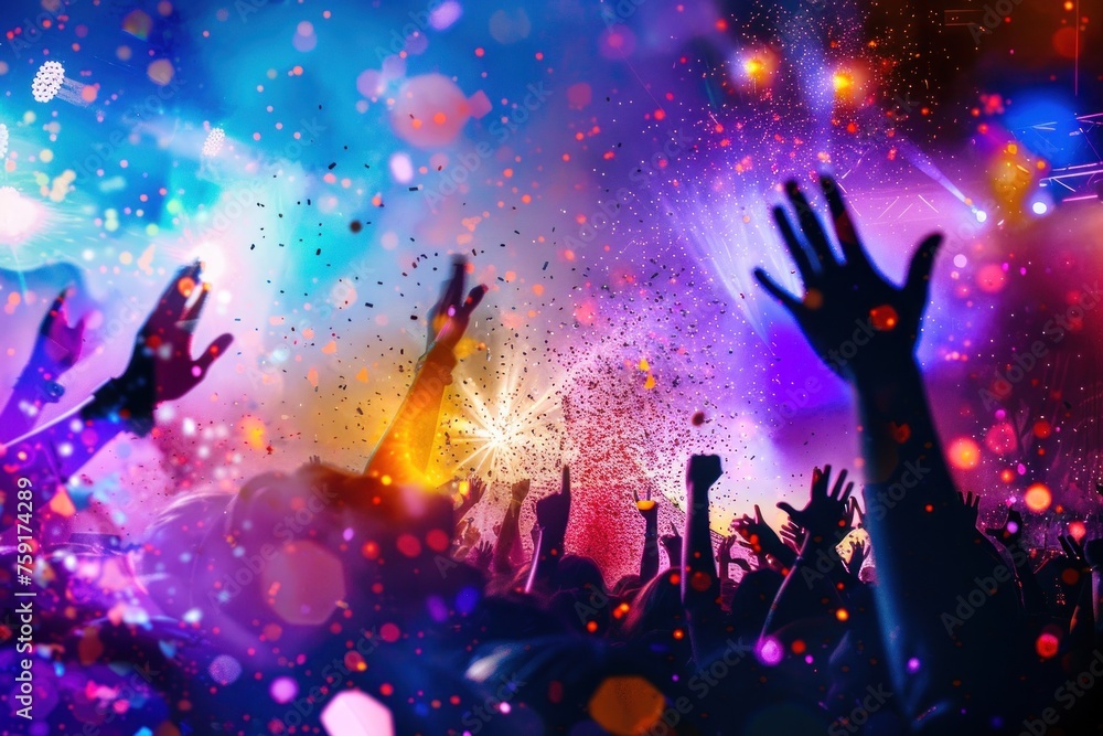 concert with many people cheering and dancing concert with many people cheering and dancing
