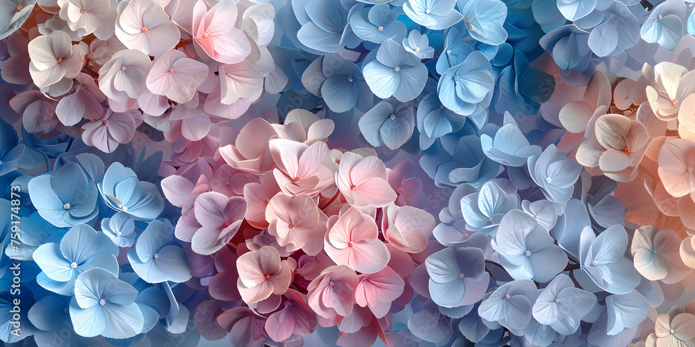 Watercolor hydrangea flowers in pastel blue, pink, and beige create an elegant and sophisticated seamless pattern. Perfect for luxury 3d wallpaper, digital paper, or beautiful wedding bouquets. Watercolor hydrangea flowers in pastel blue, pink, and beige create an elegant and sophisticated seamless pattern. Perfect for luxury 3d wallpaper, digital paper, or beautiful wedding bouquets.