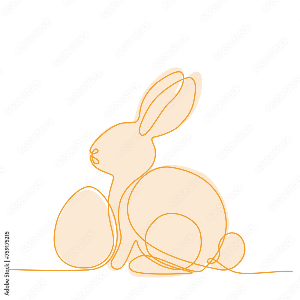 Zajączek wielkanocny rysowany jedną ciągłą linią. Sylwetka uroczego królika w prostym minimalistycznym stylu. Ilustracja wektorowa. - obrazy, fototapety, plakaty 