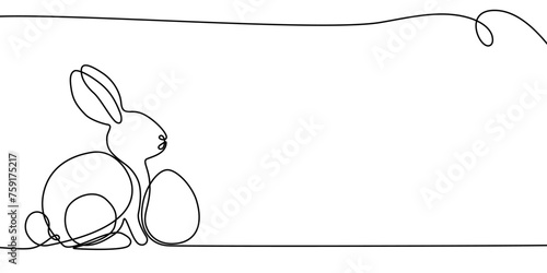 Zajączek wielkanocny rysowany jedną ciągłą linią. Sylwetka uroczego królika w prostym minimalistycznym stylu. Ilustracja wektorowa. #759175217